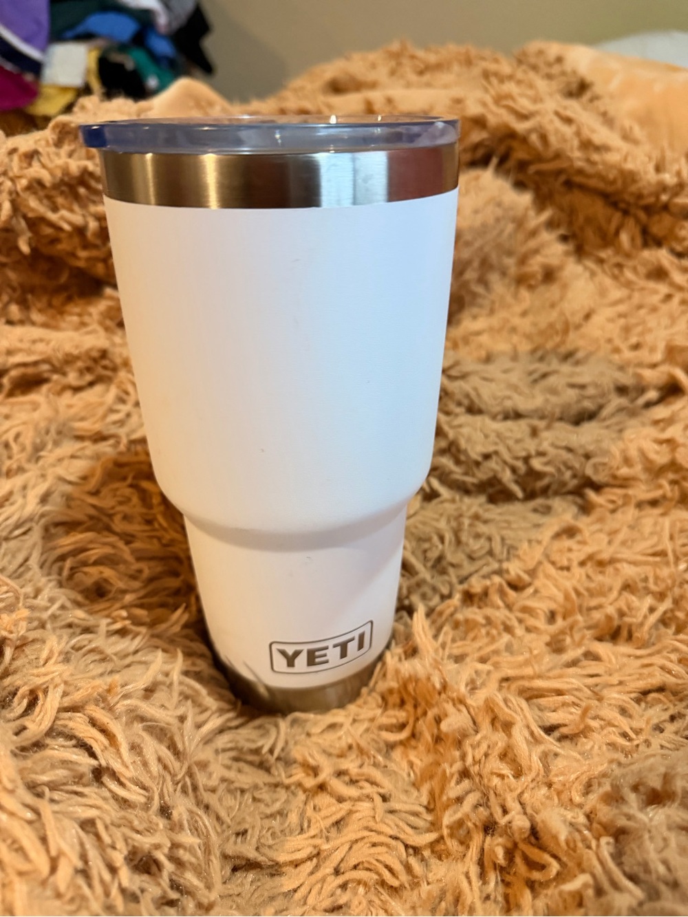 YETI White Travel Tumbler with Stainless Trim*Winsom Waters Logo